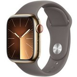 Apple Watch S9 GPS + Cellular 41mm aranyszínű rozsdamentesacél tokos agyag sportszíjas (S/M) okosóra 