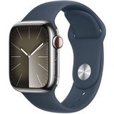 Apple Watch S9 GPS + Cellular 41mm ezüstszínű rozsdamentesacél tokos viharkék sportszíjas (S/M) okosórax 